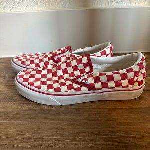 Custom red checkered vans slip ons